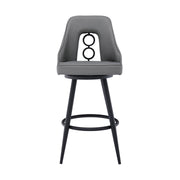Ruby 30" Bar Height Swivel Gray Faux Leather and Black Metal Bar Stool - Furniture City (CA)l