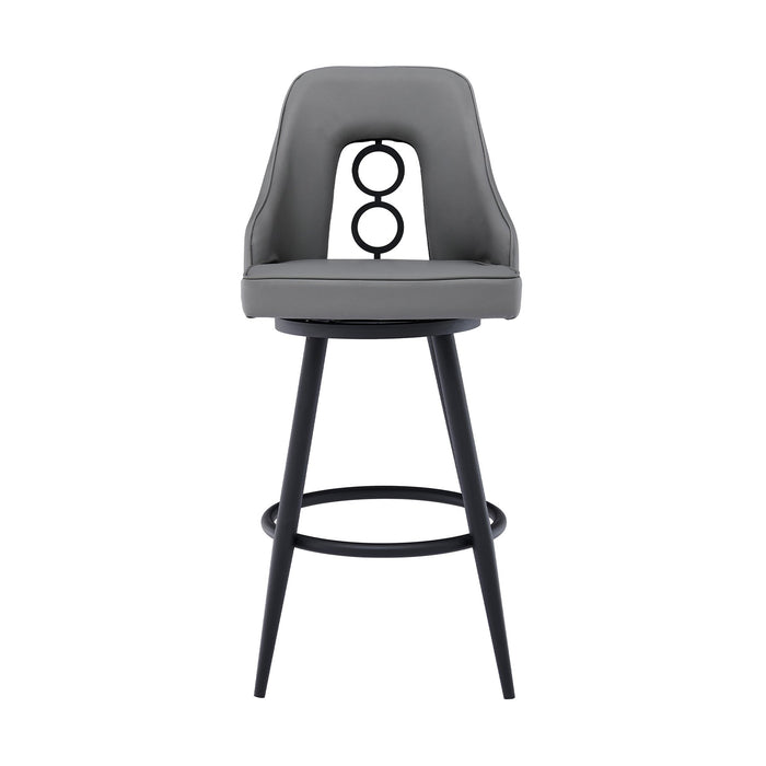 Ruby 30" Bar Height Swivel Gray Faux Leather and Black Metal Bar Stool