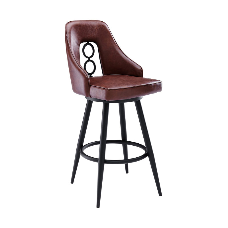 Ruby Contemporary 26" Counter Height Barstool in Black Powder Coated Finish and Vintage Coffee Faux Leather - Furniture City (CA)l