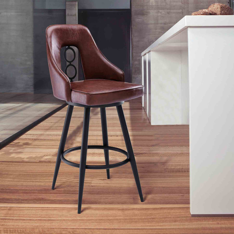 Ruby Contemporary 26" Counter Height Barstool in Black Powder Coated Finish and Vintage Coffee Faux Leather - Furniture City (CA)l