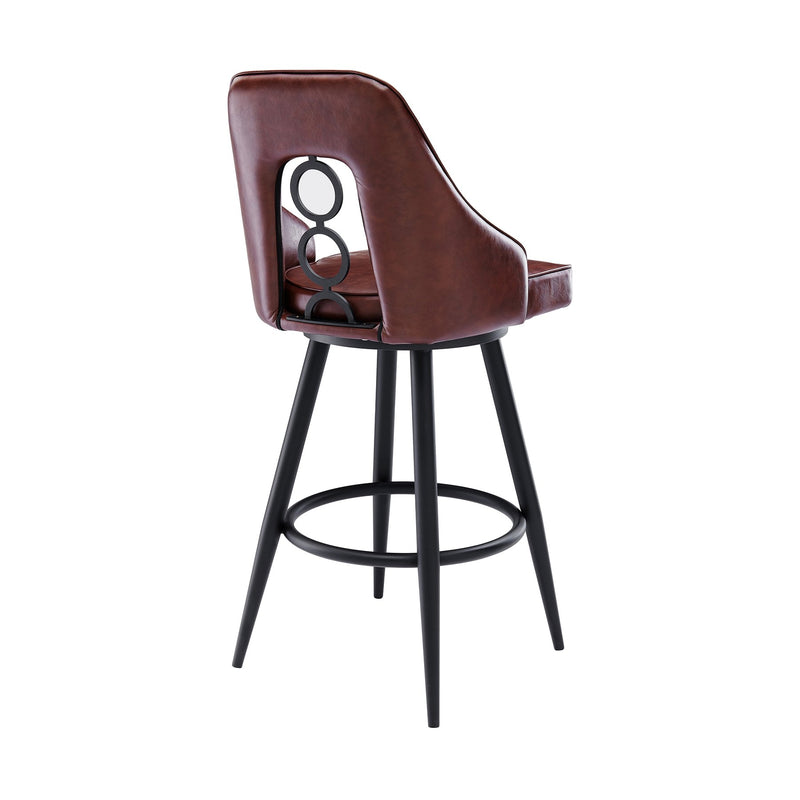 Ruby Contemporary 26" Counter Height Barstool in Black Powder Coated Finish and Vintage Coffee Faux Leather - Furniture City (CA)l