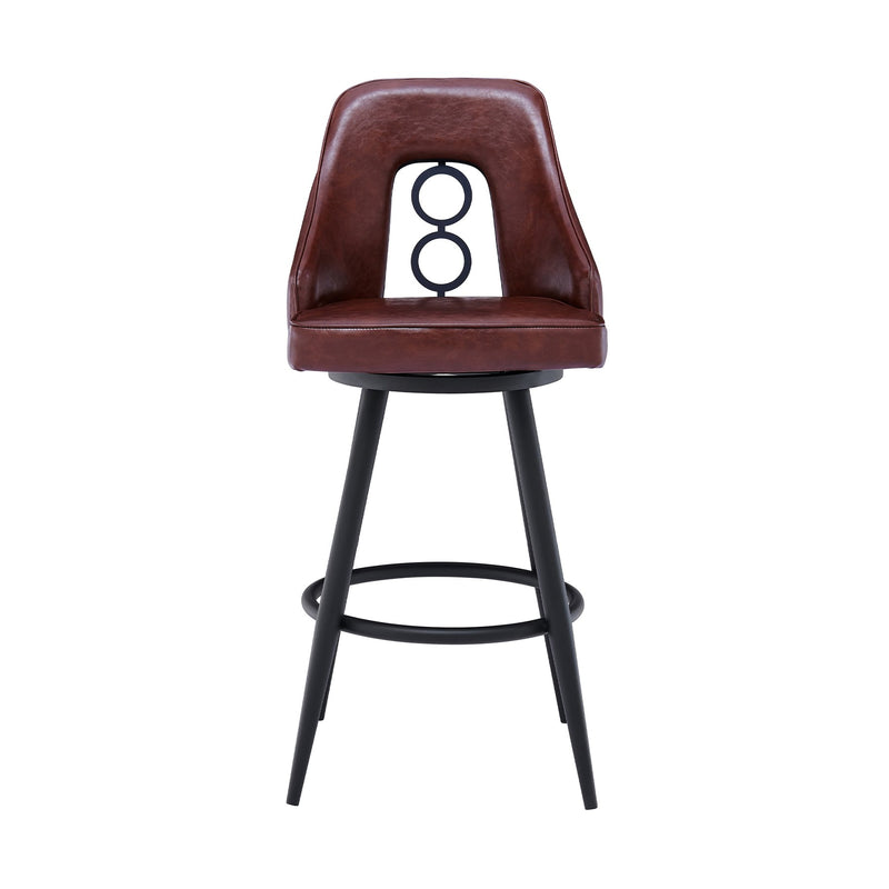 Ruby Contemporary 30" Bar Height Barstool in Black Powder Coated Finish and Vintage Coffee Faux Leather - Furniture City (CA)l