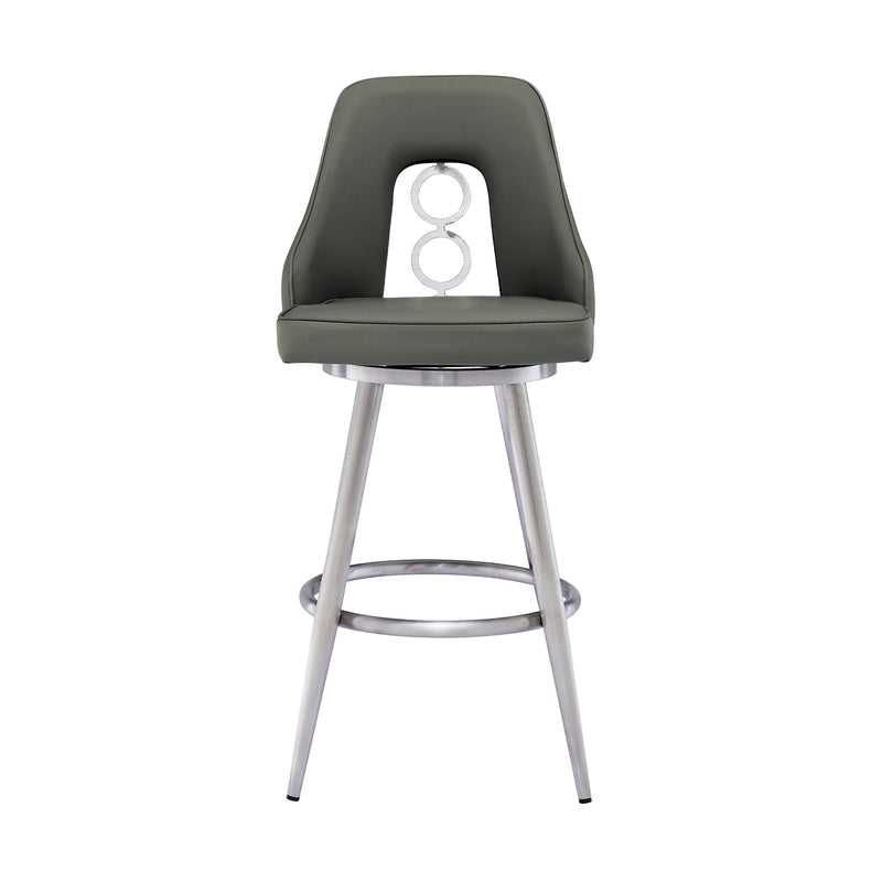 Ruby 26" Counter Height Swivel Gray Faux Leather and Brushed Stainless Steel Bar Stool - Furniture City (CA)l