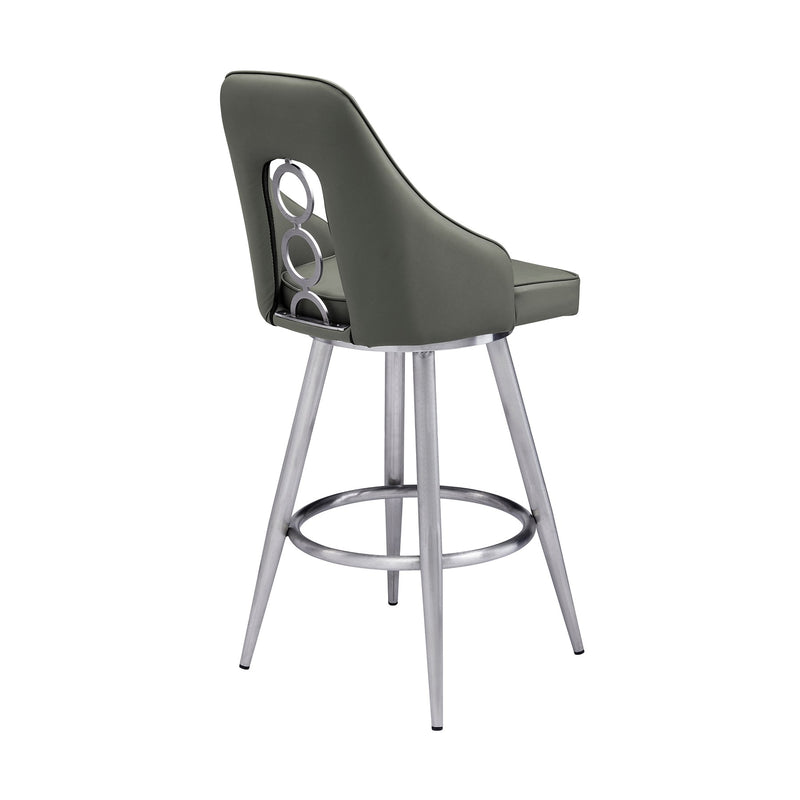 Ruby 26" Counter Height Swivel Gray Faux Leather and Brushed Stainless Steel Bar Stool - Furniture City (CA)l