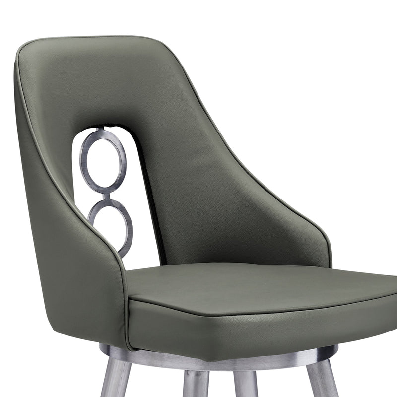 Ruby 26" Counter Height Swivel Gray Faux Leather and Brushed Stainless Steel Bar Stool - Furniture City (CA)l