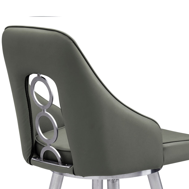 Ruby 26" Counter Height Swivel Gray Faux Leather and Brushed Stainless Steel Bar Stool - Furniture City (CA)l