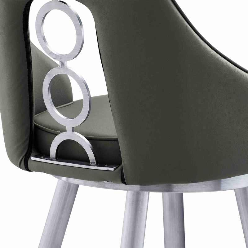 Ruby 26" Counter Height Swivel Gray Faux Leather and Brushed Stainless Steel Bar Stool - Furniture City (CA)l