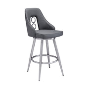 Ruby 30" Bar Height Swivel Black Faux Leather and Brushed Stainless Steel Bar Stool - Furniture City (CA)l