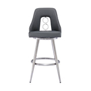 Ruby 30" Bar Height Swivel Black Faux Leather and Brushed Stainless Steel Bar Stool - Furniture City (CA)l