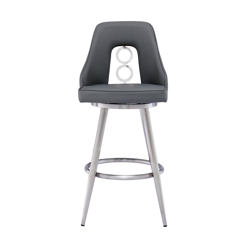 Ruby 30" Bar Height Swivel Black Faux Leather and Brushed Stainless Steel Bar Stool - Furniture City (CA)l