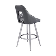 Ruby 30" Bar Height Swivel Black Faux Leather and Brushed Stainless Steel Bar Stool - Furniture City (CA)l