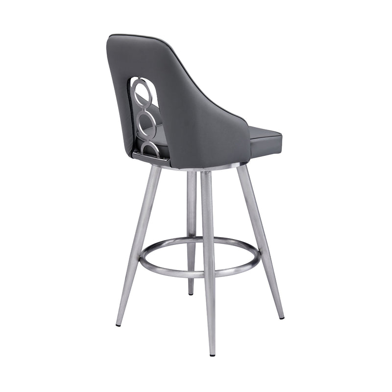 Ruby 30" Bar Height Swivel Black Faux Leather and Brushed Stainless Steel Bar Stool - Furniture City (CA)l