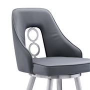 Ruby 30" Bar Height Swivel Black Faux Leather and Brushed Stainless Steel Bar Stool - Furniture City (CA)l