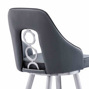 Ruby 30" Bar Height Swivel Black Faux Leather and Brushed Stainless Steel Bar Stool - Furniture City (CA)l