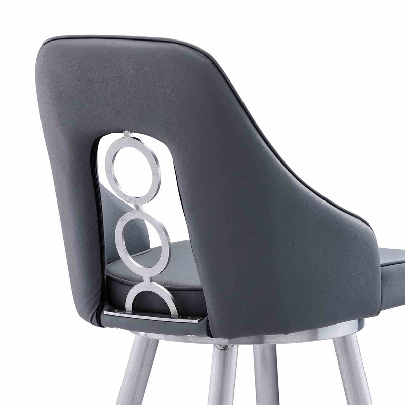 Ruby 30" Bar Height Swivel Black Faux Leather and Brushed Stainless Steel Bar Stool - Furniture City (CA)l