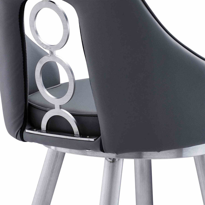 Ruby 30" Bar Height Swivel Black Faux Leather and Brushed Stainless Steel Bar Stool - Furniture City (CA)l