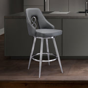 Ruby 30" Bar Height Swivel Black Faux Leather and Brushed Stainless Steel Bar Stool - Furniture City (CA)l