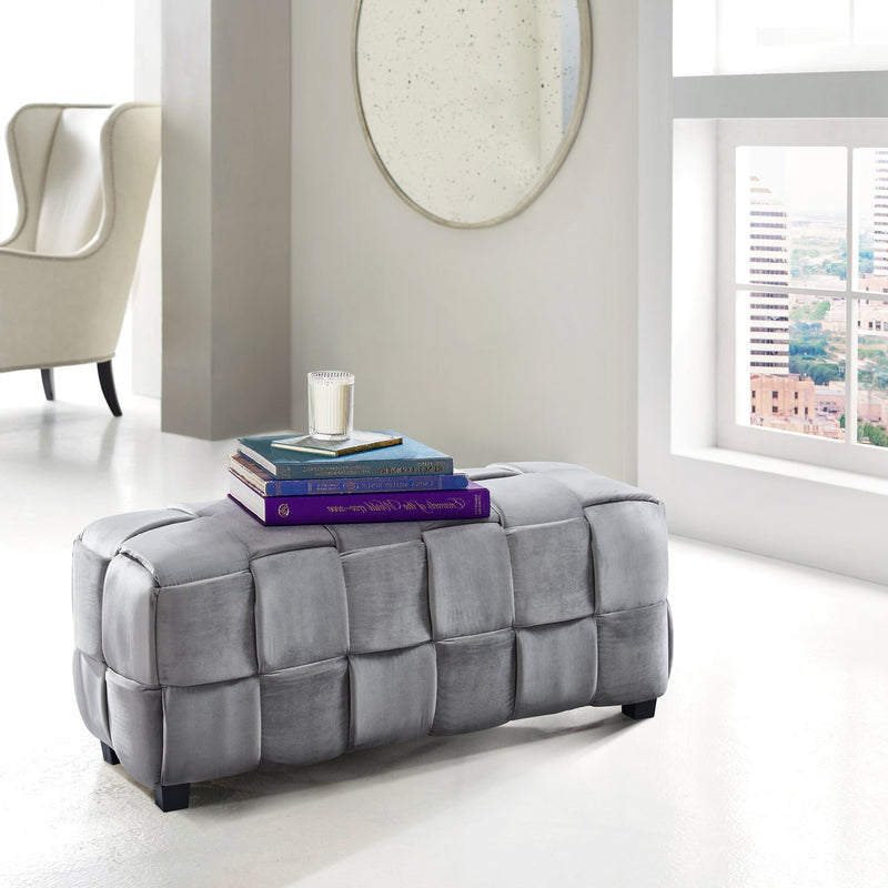 Raven Contemporary Long Ottoman in Gray Velvet - Furniture City (CA)l