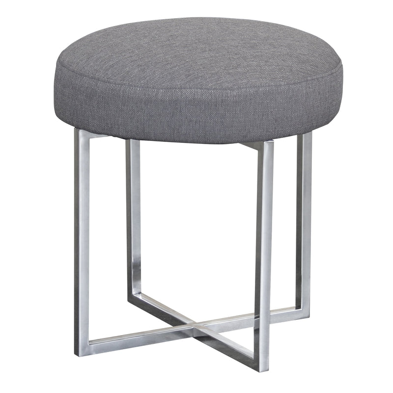 Rory Contemporary Ottoman in Polished Stainless Steel Finish Base and Gray Fabric - Furniture City (CA)l