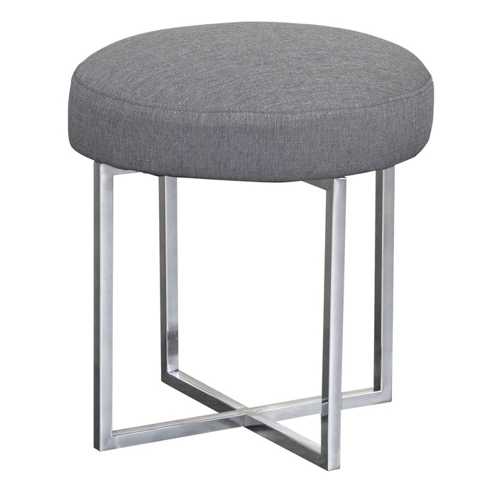 Rory Contemporary Ottoman in Polished Stainless Steel Finish Base and Gray Fabric