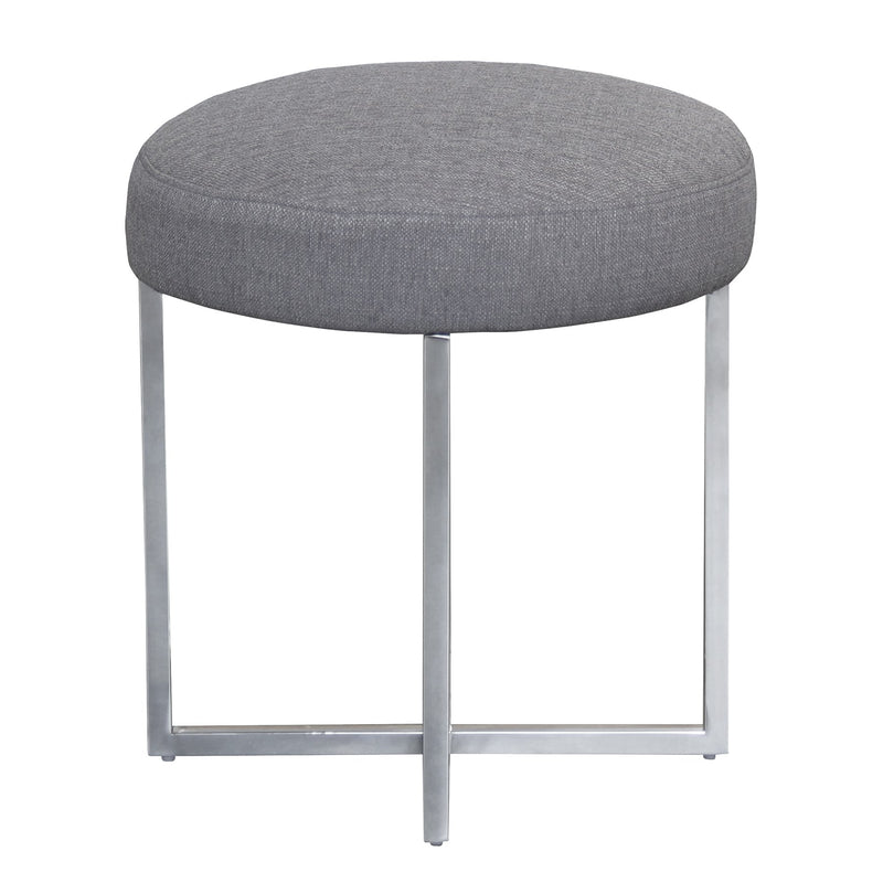 Rory Contemporary Ottoman in Polished Stainless Steel Finish Base and Gray Fabric - Furniture City (CA)l