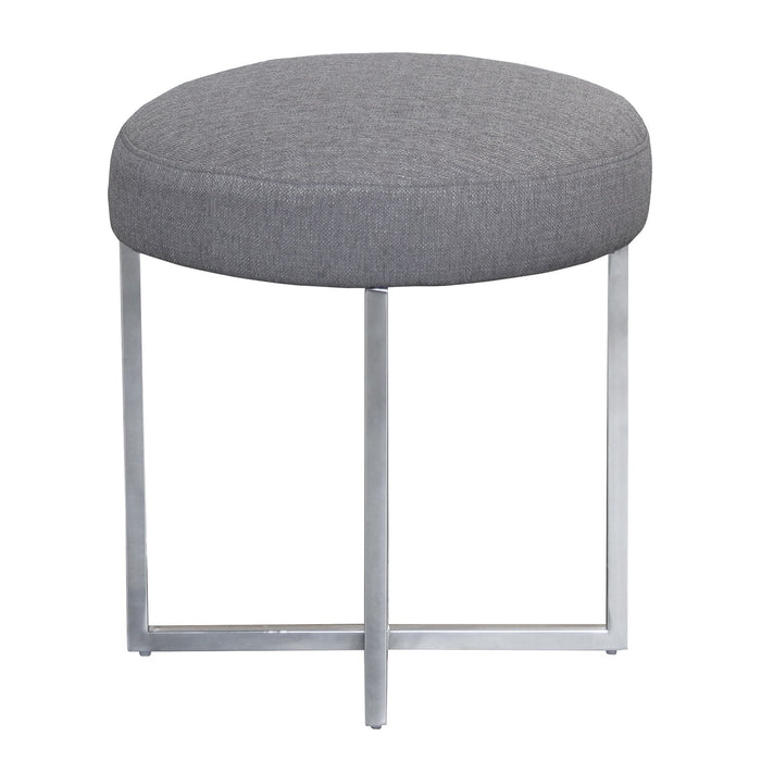 Rory Contemporary Ottoman in Polished Stainless Steel Finish Base and Gray Fabric