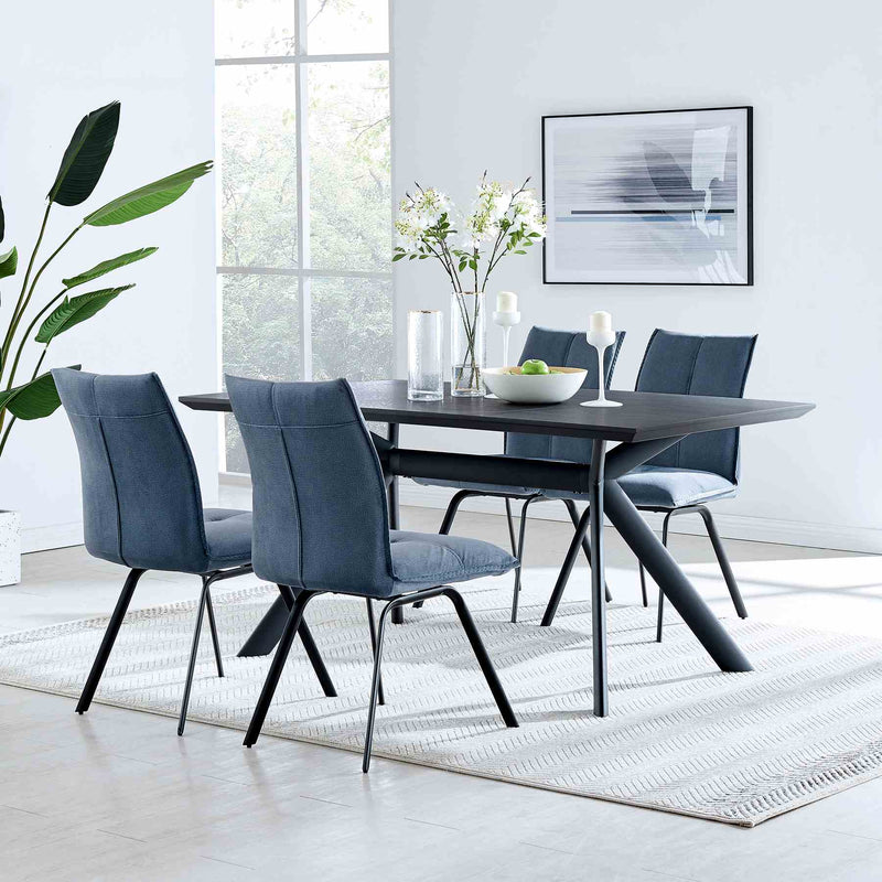 Rylee Dining Room Accent Chair in Blue Fabric and Black Finish - Set of 2 - Furniture City (CA)l