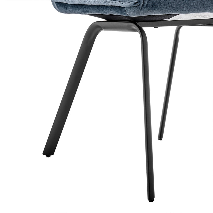 Rylee Dining Room Accent Chair in Blue Fabric and Black Finish - Set of 2