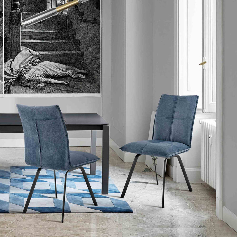 Rylee Dining Room Accent Chair in Blue Fabric and Black Finish - Set of 2 - Furniture City (CA)l