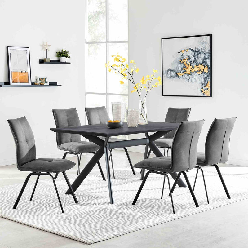 Rylee Dining Room Accent Chair in Charcoal Fabric and Black Finish - Set of 2 - Furniture City (CA)l