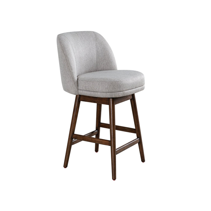 Sadie Brown Solid Wood Upholstered 26" Counter Height Swivel Barstool with Taupe Fabric Seat