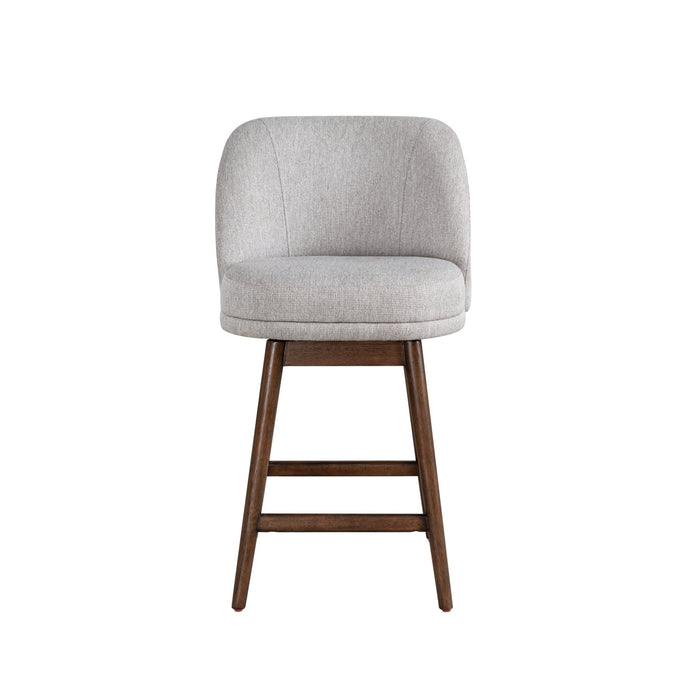 Sadie Brown Solid Wood Upholstered 26" Counter Height Swivel Barstool with Taupe Fabric Seat