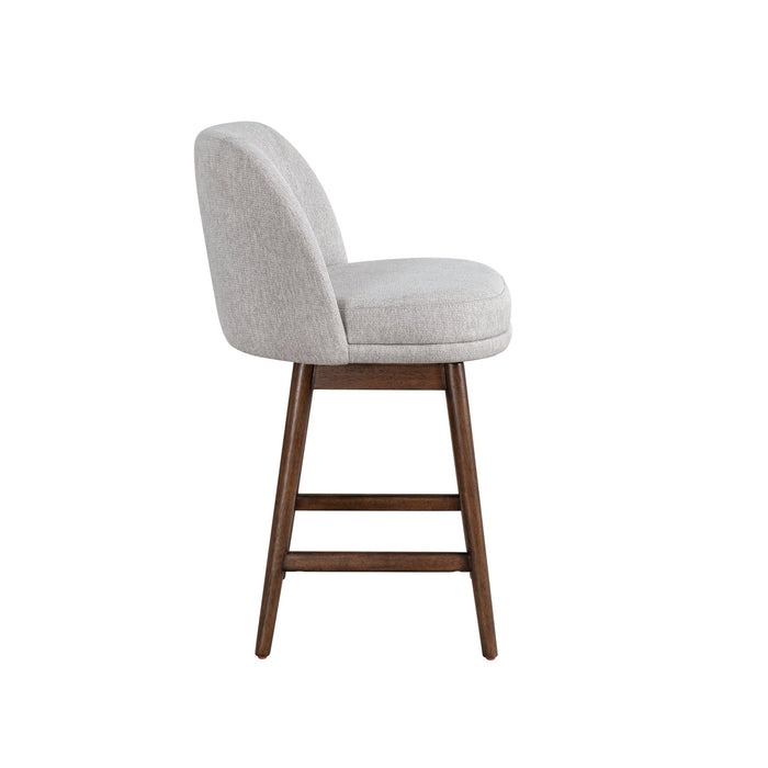 Sadie Brown Solid Wood Upholstered 26" Counter Height Swivel Barstool with Taupe Fabric Seat