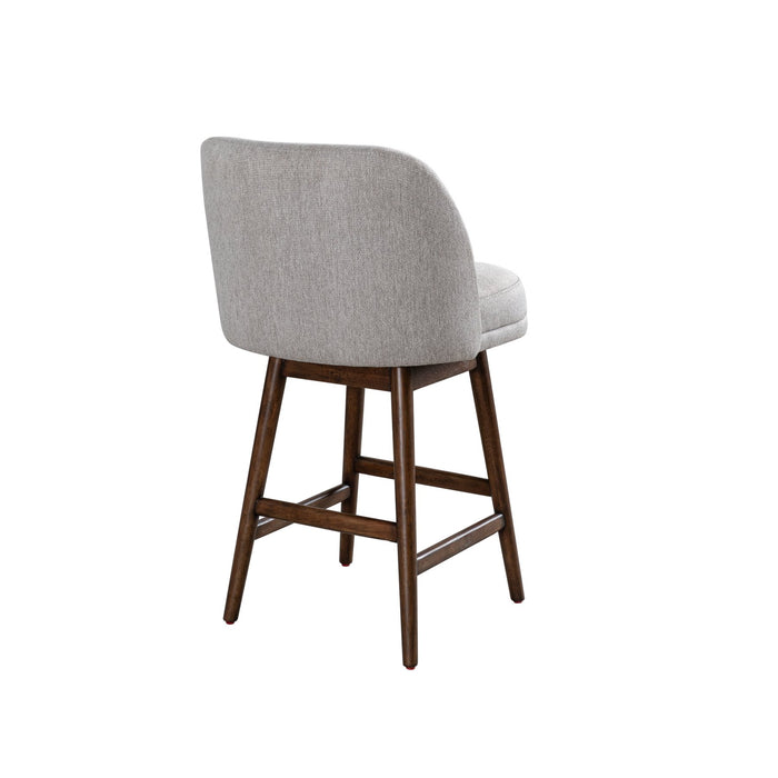 Sadie Brown Solid Wood Upholstered 26" Counter Height Swivel Barstool with Taupe Fabric Seat