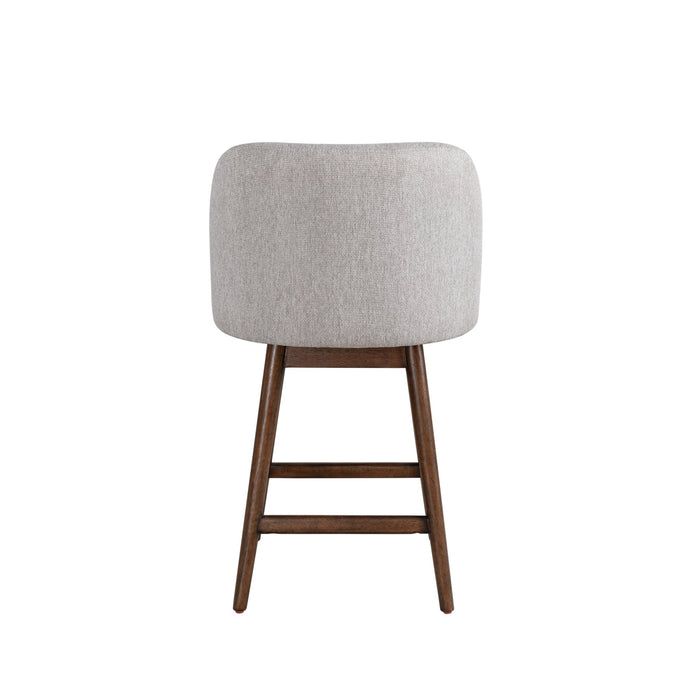 Sadie Brown Solid Wood Upholstered 26" Counter Height Swivel Barstool with Taupe Fabric Seat