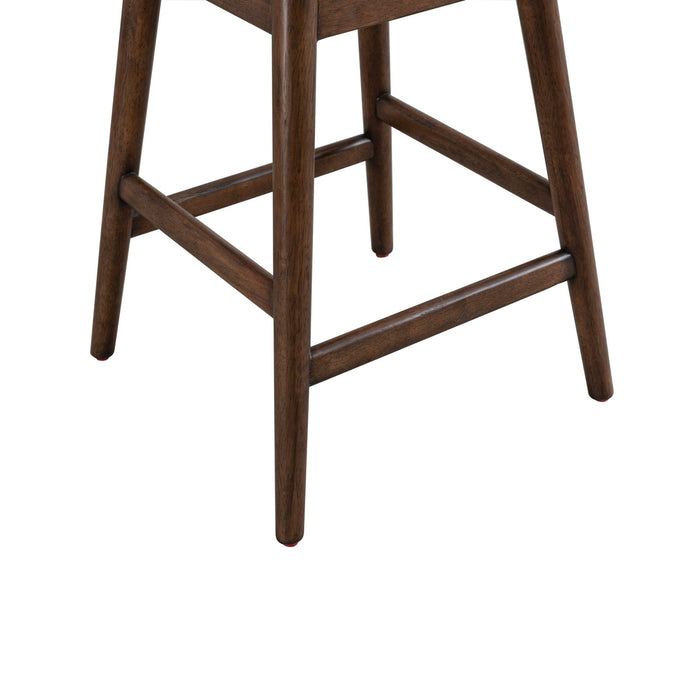 Sadie Brown Solid Wood Upholstered 26" Counter Height Swivel Barstool with Taupe Fabric Seat