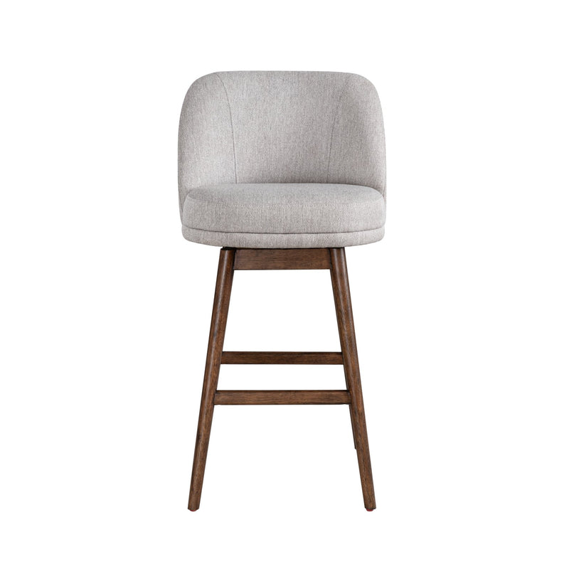 Sadie Brown Solid Wood Upholstered 30" Bar Height Swivel Barstool with Taupe Fabric Seat - Furniture City (CA)l