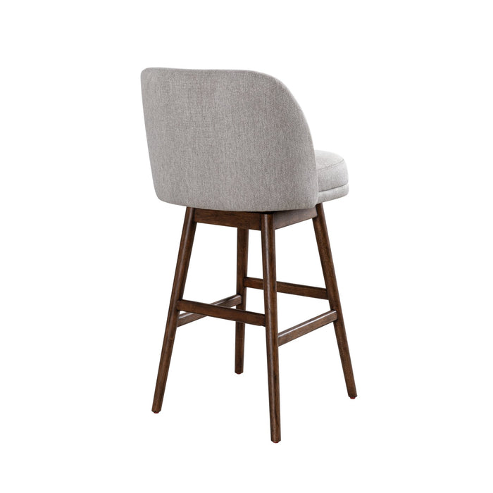 Sadie Brown Solid Wood Upholstered 30" Bar Height Swivel Barstool with Taupe Fabric Seat