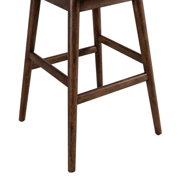 Sadie Brown Solid Wood Upholstered 30" Bar Height Swivel Barstool with Taupe Fabric Seat