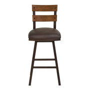 Saugus 26" Counter Height Metal Swivel Barstool in Bandero Espresso Fabric and Auburn Bay Finish with Walnut Wood Back - Furniture City (CA)l