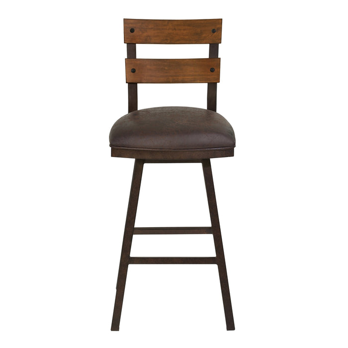 Saugus 26" Counter Height Metal Swivel Barstool in Bandero Espresso Fabric and Auburn Bay Finish with Walnut Wood Back