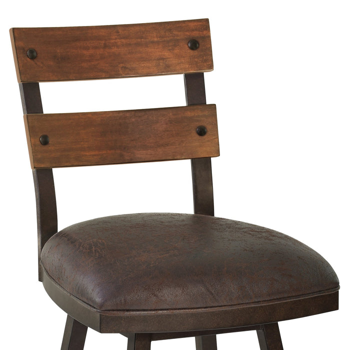 Saugus 26" Counter Height Metal Swivel Barstool in Bandero Espresso Fabric and Auburn Bay Finish with Walnut Wood Back