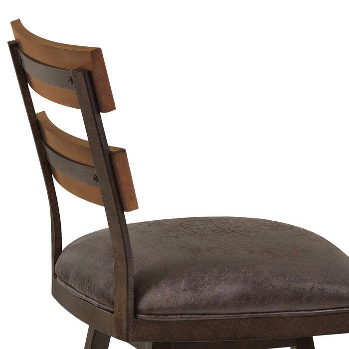 Saugus 26" Counter Height Metal Swivel Barstool in Bandero Espresso Fabric and Auburn Bay Finish with Walnut Wood Back