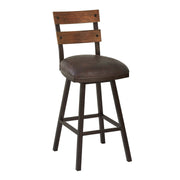 Saugus 30" Bar Height Metal Swivel Barstool in Bandero Espresso Fabric and Auburn Bay Finish with Walnut Wood Back - Furniture City (CA)l