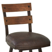 Saugus 30" Bar Height Metal Swivel Barstool in Bandero Espresso Fabric and Auburn Bay Finish with Walnut Wood Back - Furniture City (CA)l