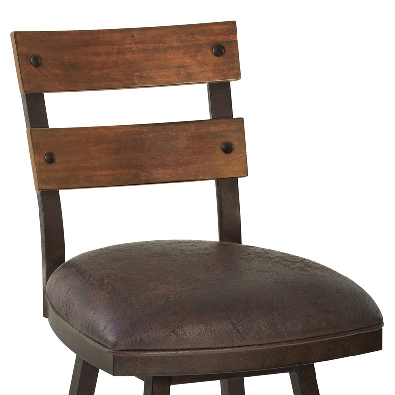 Saugus 30" Bar Height Metal Swivel Barstool in Bandero Espresso Fabric and Auburn Bay Finish with Walnut Wood Back - Furniture City (CA)l