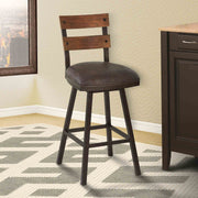 Saugus 30" Bar Height Metal Swivel Barstool in Bandero Espresso Fabric and Auburn Bay Finish with Walnut Wood Back - Furniture City (CA)l