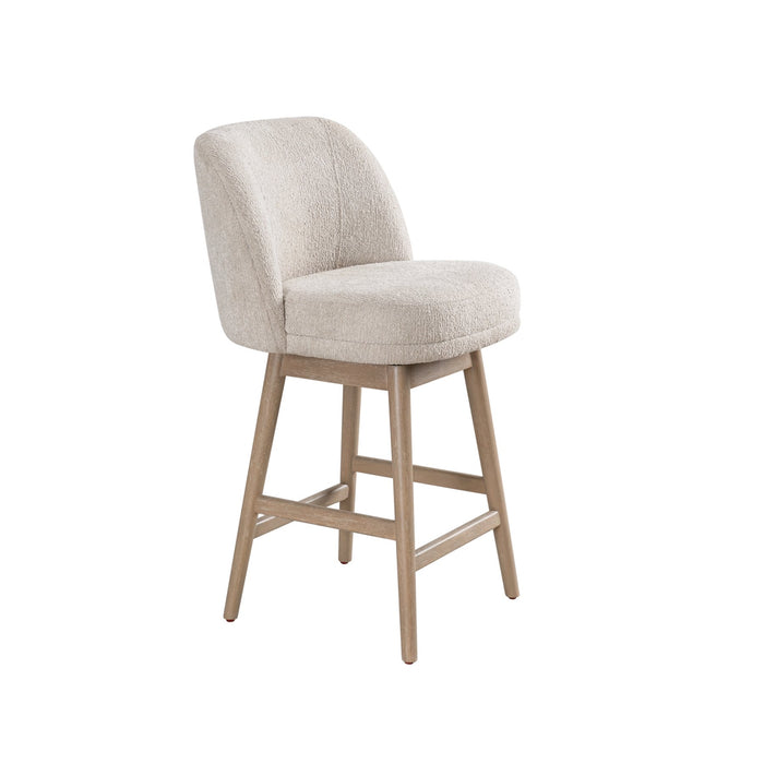 Sadie Solid Wood Upholstered 26" Counter Height Swivel Barstool with Ancient Stone Fabric Seat