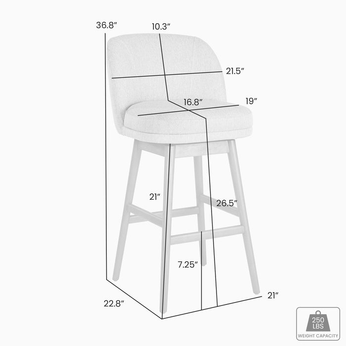 Sadie Solid Wood Upholstered 26" Counter Height Swivel Barstool with Ancient Stone Fabric Seat