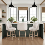 Sadie Solid Wood Upholstered 26" Counter Height Swivel Barstool with Ancient Stone Fabric Seat - Furniture City (CA)l